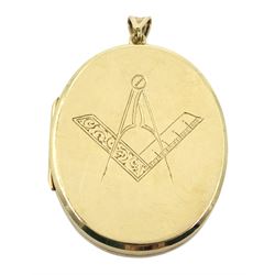 9ct gold oval Masonic locket inscribed within, hallmarked