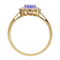 9ct gold oval tanzanite and cubic zirconia cluster ring, hallmarked 