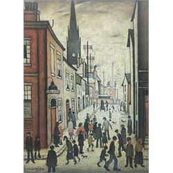 After Laurence Stephen Lowry (British 1887-1976): 'The Organ Grinder', limited edition colour print with  blind stamp 55cm x 39cm