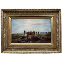 Georges Eugène Lorgeoux (French 1871-1953) after Constant Troyon (French 1810-1865): 'Drover with Cattle', oil on canvas signed inscribed and dated '92, 37cm x 59cm