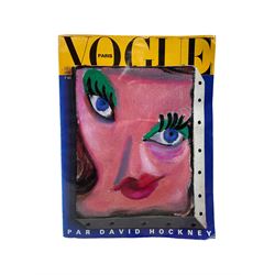 A copy of Vogue, Paris no. 662 December 1985 'Par David Hockney' (British 1937-): a special edition edited by Hockney, featuring photo-collages, drawings, paintings and his own writings 