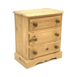 Small three drawer pine chest, W54cm, H61cm, D30cm