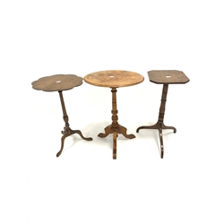 19th century oak occasional table, with octagonal top raised on triple splay supports, (H72cm) together with two other occasional tables, (H72cm)