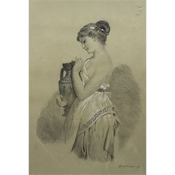 Connie Wright (British 19th/20th century): Portrait of a Classical Maiden Holding an Amphora, pencil heightened with white signed and dated 1899, 50cm x 34cm