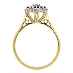 18ct gold round sapphire and round brilliant cut diamond cluster ring, Birmingham 1975