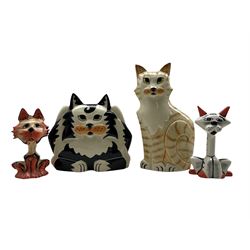Two Lorna Bailey pottery Cats H14cm max, together with two Moorland pottery cats (4)