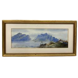 Edwin Earp (British 1851-1945): Loch Fishing, watercolour signed 13cm x 38cm