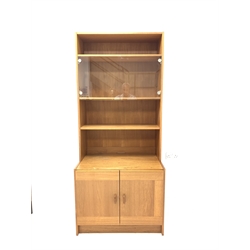 Domino Mobler - Mid 20th century teak bookcase, with two glazed doors and two open shelves, cupboard under enclosing shelf, W80cm, H183cm, D52cm