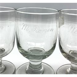 Set of six 19th century glass rummers each inscribed 'M Pearson' H13cm
