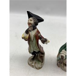20th century Volkstedt porcelain twenty-piece Monkey Orchestra or Band, including a Conductor, Harpist, Flautist, Violinist, Signers etc, each dressed in elaborate rococo clothing, the male monkeys take on the roles of the musicians, while the female monkeys are portrayed as singers, max H15.5cm