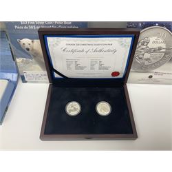 Various Royal Canadian Mint fine silver coins, including 2013 'The American Bison Master of the Prairie Wind' one hundred dollars, various twenty dollar fine silver coins etc (11)
