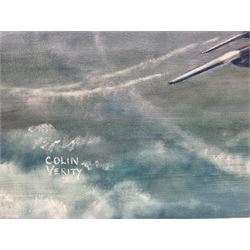 Colin Verity RSMA (British 1924-2011): 'De Havilland Mosquito Mk.34' aeroplane in flight, oil on board signed, titled and inscribed verso 42cm x 58cm