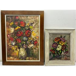 Impressionist School (20th century): Still Lifes of Flowers, two oils on canvas, one indistinctly signed, max 58cm x 42cm (2)
