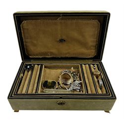 Italian jewellery box made for Harrods, the interior with lift out tray and with contents of costume jewellery W29cm