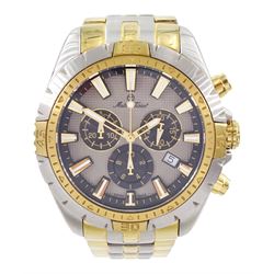Mathey-Tissot gentleman's stainless steel and gold-plated quartz chronograph wristwatch, Ref. H5001BN, boxed with additional link