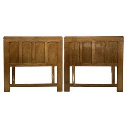 'Oakleafman' pair oak 3' single bed headboards, the cresting rail carved with leaf signature, adzed with four panels, by David Langstaff of Easingwold