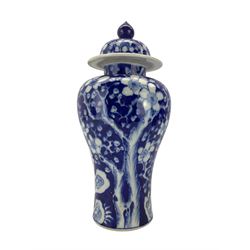 Chinese porcelain prunus pattern vase and cover, of inverted baluster form H34cm 