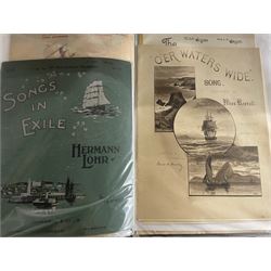 An album of Victorian and later sheet music covers to include The Death of Lord Nelson by Braham, late 18th century copy of All's Well. by D. Corri, The Sailors Dream, The Musical Bouquet, They All Love Jack, Ship Ahoy and other similar titles (approx 45, plus later printed ephemera - some relating to the Titanic) Provenance: From the Estate of a Local private collector