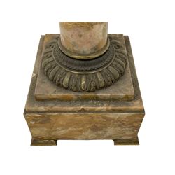 19th century marble torchere, the square top above a gilt metal Corinthian capital, plain turned column on stepped square base, H104cm 