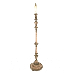 20th century Italian parcel gilt and painted pink standard lamp, H173cm (total including fittng)