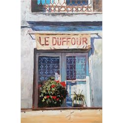 Jeremy Sanders (British contemporary): Le Duffour French Restaurant, oil on board signed and dated 2002, 75cm x 49cm