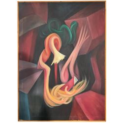 English School (Mid-20th century): Surrealist Composition, oil on canvas unsigned 138cm x 101cm 

