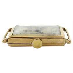 Buren gentleman's 9ct gold manual wind rectangular wristwatch, silvered dial with subsidiary seconds dial, case by William Henry Sparrow, London import marks 1929