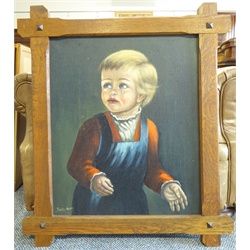  Young Boy Shedding a Tear, oil on canvas indistinctly signed in cruciform oak frame, Portrait of a Man, pastel signed Campbell and dated (19)'58 and Guido: mother and Child, mixed media on paper signed max 61cm x 43cm (3)  
