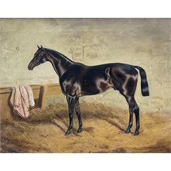 Alfred A Partridge & Henry T Partridge (British 19th century): Portrait of a Dark Bay Horse in Stable with W I initialled on rug, oil on canvas signed and dated '80, 40cm x 50cm