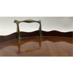 Edwardian mahogany oval tray with galleried border and brass handles W68cm