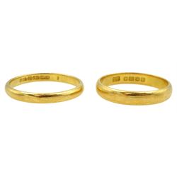 Two 22ct gold wedding bands, Birmingham 1921 and 1927