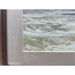 John Atkinson (Staithes Group 1863-1924): Tynemouth Beach Looking to the Priory, watercolour signed 16cm x 30cm