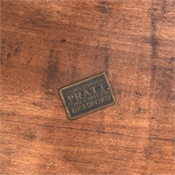 Mid 20th century circular copper top and mahogany table, metal label underneath 'Christopher Pratt and Sons Ltd, Bradford', D60cm, H45cm