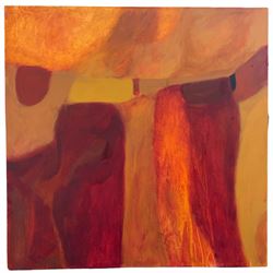 June Frickleton (Scottish contemporary): Abstract in Shades of Orange, oil on canvas signed verso 100cm x 100cm