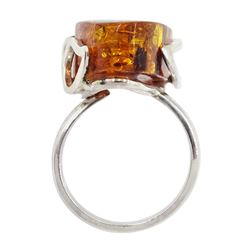 Silver Baltic amber adjustable ring, stamped 925