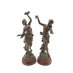 Pair of Continental spelter figures after Charles Levy, 'Moisson' and 'Vendange' H45cm