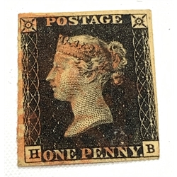 Queen Victoria penny black stamp, red MX cancel