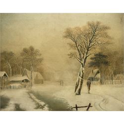 Joshua Wallis (British 1789-1862): Winter Landscape with Figures, watercolour unsigned, atrributed on mount 32cm x 41cm