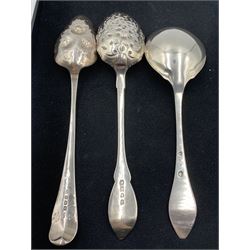 Victorian silver 'berry spoon' with engraved pointed finial London 1844, another London 1816 maker Thomas Purver and a Danish silver table spoon 1934 N.C.Meyer/Johannes Sigaard 