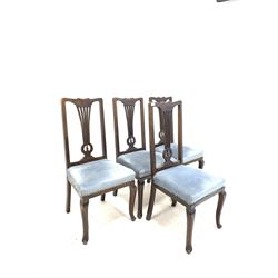 Set four Edwardian stained beech dining chairs with upholstered seats and cabriole supports W48cm