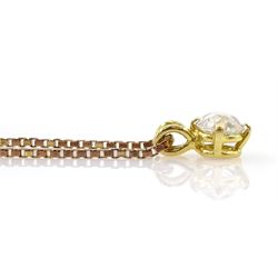 18ct gold single stone old cut diamond pendant, on 9ct gold box link chain necklace, diamond approx 0.85 carat