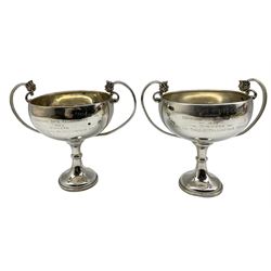 Pair of silver two handled trophies Aldershot Command Athletics Association won by the Duke of Wellington's Regiment H16cm London 1934 Maker H Philips 31oz