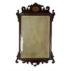 19th century Chippendale style mahogany mirror with shell inlay  