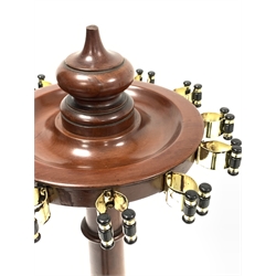 Victorian mahogany cue stand or rack, fitted to hold twelve cues, raised on three carved paw supports 