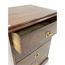 20th century stained oak pedestal chest, fitted with four graduated drawers with recessed brass pull handles