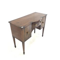 Small 19th century mahogany sideboard fitted with bow front centre drawer and two cupboards, raised on square tapered supports with peg feet W109cm, H89cm, D51cm