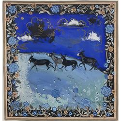 Sue Nightingale (British 20th century): Donkeys in Moonlight, mixed media and gouache signed 22cm x 21cm