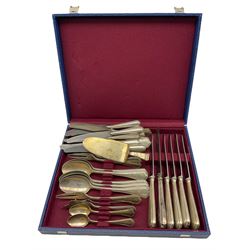 Part set of German 800 standard silver cutlery with reeded edge comprising five table forks, four dessert forks, five dessert spoons, eleven silver handled knives in two sizes and other items weighable silver 32oz