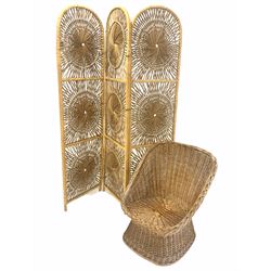 Wicker conservatory chair (65cm) together with a split cane woven bi fold room divider (185cm)