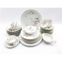 Noritake Luise pattern table service comprising: six plates D20cm, six dessert bowls, six tea cups and saucers, six tea plates, two bread and butter plates, milk jug and sugar bowl and cover (34)